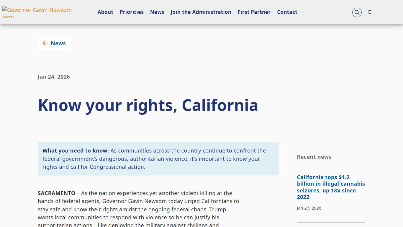 Know your rights, California Governor of California
