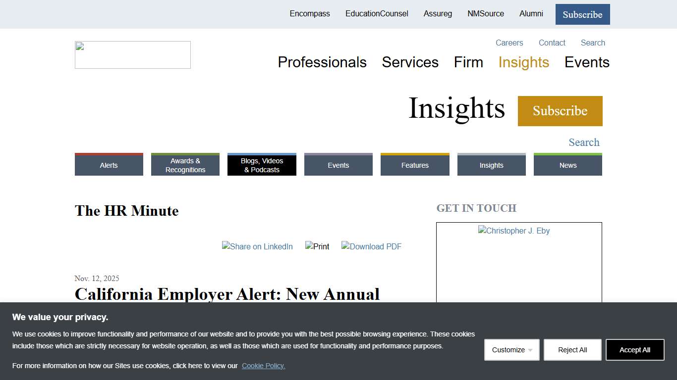 Nelson Mullins - California Employer Alert: New Annual Workplace Rights Notices Required by February 1, 2026