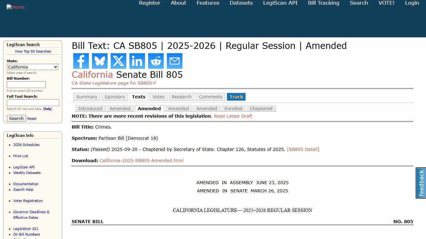 Bill Text: CA SB805 2025-2026 Regular Session Amended LegiScan